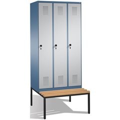 EVOLO Garderobenschrank, mit Sitzbank, 3 Abteile, Abteilbreite 300 mm, fernblau