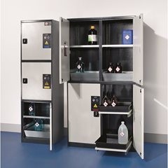 Chemikalienschrank MULTIRISK, 1 Fachboden, 1 Bodenauffangwanne, HxBxT 1950 x 1055 x 520 mm, 4 Abteil