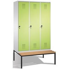 EVOLO Garderobenschrank, mit Sitzbank, 3 Abteile, Abteilbreite 400 mm, lichtgrau