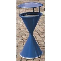 Kegelascher mit Dach und Bodenronde, Stahlblech, pulverbeschichtet, blau.