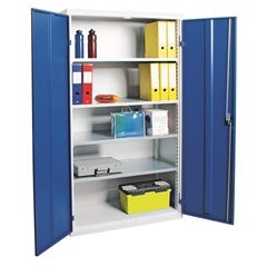 Flügeltürschrank, mit Vollblechtüren, 4 Fachböden, lichtgrau.