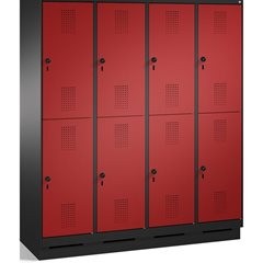 EVOLO Garderobenschrank, doppelstöckig, mit Sockel, 4 Abteile, je 2 Fächer, Abte