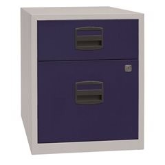 Mobiler Beistellschrank PFA, 1 Schublade, 1 Hängeregistratur, lichtgrau / oxfordblau.