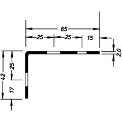 Stahl-Winkelprofil für Baukastensystem, 65 x 42 x 2 mm, Länge 3 m, verzinkt, VE 6 Stk.
