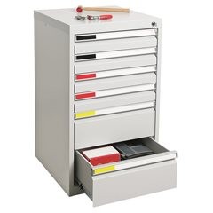 Schubladenschrank, Breite 500 mm, 6 Schubladen, lichtgrau / enzianblau.