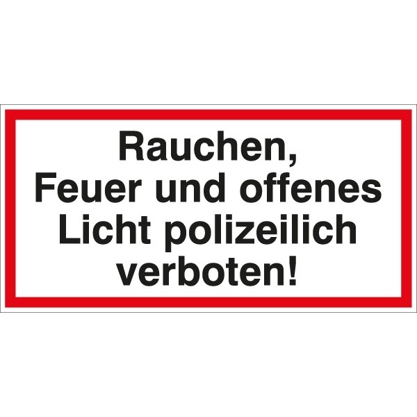 Hinweisschild Rauchen. Feuer 200x100/1.5mm