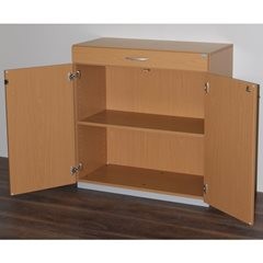 Geräteschrank mit Sortiertisch, HxBxT 942 x 913 x 440 mm, abschließbar, Buche-Dekor.