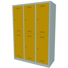 MonoBloc™ Garderobenschrank, doppelstöckig, Breite 1200 mm, 3 Abteile, 6 Fächer,