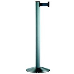 Gurtpfosten aus Aluminium, Pfosten Chrom gebürstet, Auszug 2300 mm, Gurtfarbe Navy.