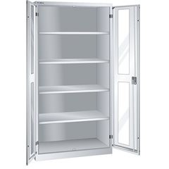 Sichtfensterschrank, HxBxT 1950 x 1000 x 580 mm, mit 4 Fachböden, lichtgrau.