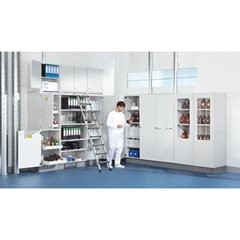 Labor-Chemikalienschrank, 1-türig, halbhoch, 2 Fachböden, ohne Sichtfenster, gelb.