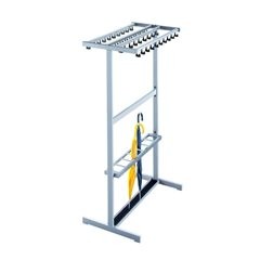 Reihengarderobenständer doppelseitig, ohne Kleiderbügel, silber, ohne Schirmhalter.