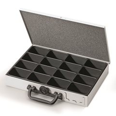 Stapelturm mit 4 Sortimentskoffern, Einleger mit 16fach-Einteilung, Koffer rot.