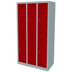 MonoBloc™ Garderobenschrank, doppelstöckig, Breite 900 mm, 3 Abteile, 6 Fächer,