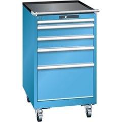 Schubladenschrank, Breite 564 mm, fahrbar, 5 Schubladen, HxT 990 x 725 mm, grau metallic / lichtgrau