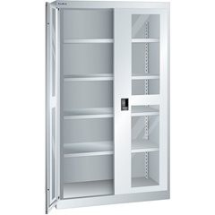 Schwerlastschrank, 4 Fachböden mit Sichtfenstertüren, lichtgrau.