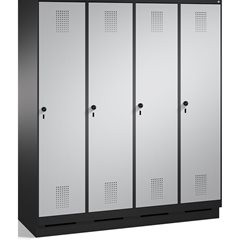 EVOLO Garderobenschrank, mit Sockel, 4 Abteile, Abteilbreite 400 mm, schwarzgrau