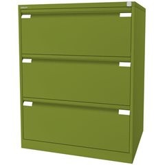 Hängeregistraturschrank, 2-bahnig, 3 Schübe, DIN A4, grün.