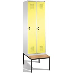 EVOLO Garderobenschrank, mit Sitzbank, 2 Abteile, Abteilbreite 300 mm, lichtgrau