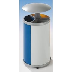 Wertstoffsammler, rund, Volumen 3 x 30 l, HxØ 950 x 420 mm, mit Dach, gelb, blau, grün.
