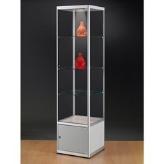Vitrine mit LED-Deckenspot, 1 x 5 W, Höhe 2000 mm, BxT 500 x 500 mm, mit Unterschrank.