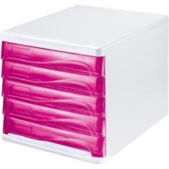 Schubladenbox, Gehäusefarbe Weiß, VE 4 Stk, Schubladenfarbe Himbeer, transparent