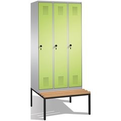 EVOLO Garderobenschrank, mit Sitzbank, 3 Abteile, Abteilbreite 300 mm, weißalumi
