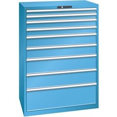 Schubladenschrank, 9 Schubladen, BxTxH 1023 x 725 x 1450 mm, grau metallic / lichtgrau.