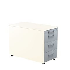 Schubladencontainer auf Rollen, HxT 570 x 800 mm, 3 Schubladen, reinweiß / alusilber / reinweiß.
