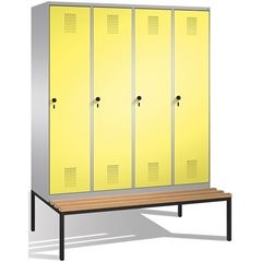 EVOLO Garderobenschrank, mit Sitzbank, 4 Abteile, Abteilbreite 400 mm, weißalumi