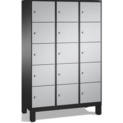 EVOLO Fächerschrank, mit Füßen, 3 Abteile, je 5 Fächer, Abteilbreite 400 mm, sch