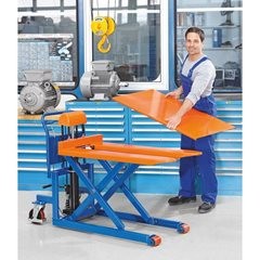 Niederhubwagen mit Gabel, Plattform, Tragfähigkeit 1000 kg, Hubbereich 90 - 830 mm.