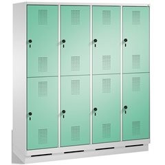 EVOLO Garderobenschrank, doppelstöckig, mit Sockel, 4 Abteile, je 2 Fächer, Abte