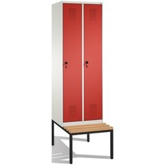 EVOLO Garderobenschrank, mit Sitzbank, 2 Abteile, Abteilbreite 300 mm, reinweiß