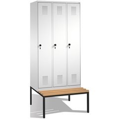 EVOLO Garderobenschrank, mit Sitzbank, 3 Abteile, Abteilbreite 300 mm, lichtgrau