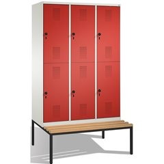 EVOLO Garderobenschrank, doppelstöckig, mit Sitzbank, 3 Abteile, je 2 Fächer, Ab