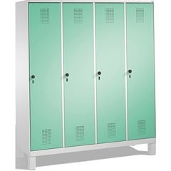 EVOLO Garderobenschrank, mit Füßen, 4 Abteile, Abteilbreite 400 mm, lichtgrau /