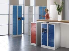 Wertfachschrank, 2 Abteile, lichtgrau / feuerrot, 10 Fächer.