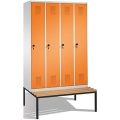 EVOLO Garderobenschrank, mit Sitzbank, 4 Abteile, Abteilbreite 300 mm, lichtgrau