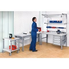 Arbeitsplatz-System, manuell höhenverstellbar von 650 - 1000 mm, Eckplatte mit S