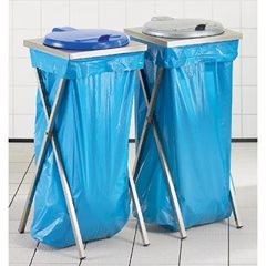 Hygiene-Müllsackständer aus Edelstahl, für Volumen 120 l, Deckelöffnung manuell, silbergrau.