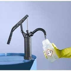 Handpumpe, für aggressive Flüssigkeiten, Fördermenge 0,30 l/Hub, Tauchrohr-Länge 400 - 900 mm.