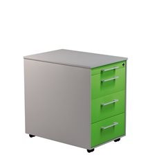 Schubladencontainer auf Rollen, HxT 570 x 600 mm, 3 Schubladen, alusilber / gelbgrün / alusilber.