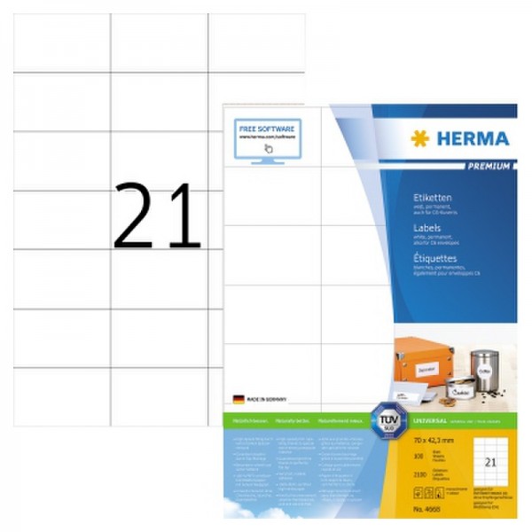 HERMA Etikett PREMIUM 4668 70x42,3mm weiß 2.100 St./Pack.