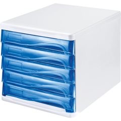 Schubladenbox, Gehäusefarbe Weiß, VE 4 Stk, Schubladenfarbe Blau, transparent.