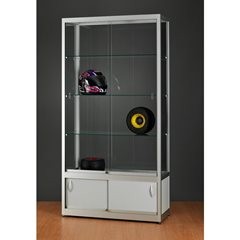 Vitrine, Breite 1000 mm, ohne Beleuchtung, HxT 1972 x 400 mm, mit Unterschrank, silber.