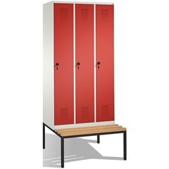 EVOLO Garderobenschrank, mit Sitzbank, 3 Abteile, Abteilbreite 300 mm, reinweiß