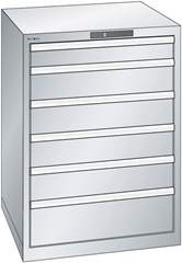 Schubladenschrank, Stahlblech, HxB 1000 x 717 mm, 6 Schubladen, lichtgrau / lichtblau.
