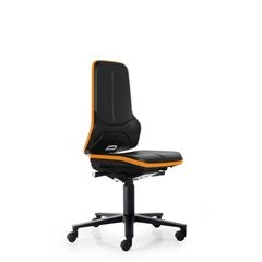 NEON Arbeitsdrehstuhl ESD, Rollen, Synchronmechanik, PU-Schaum, Flexband orange.