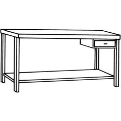 Edelstahl-Arbeitstisch, 1 Schublade, 1 Fachboden voll, Breite 2400 mm.